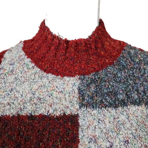 Christopher & Banks Womens Vintage Y2K Burgundy Gray Check Knit Sweater - Picture 7 of 12